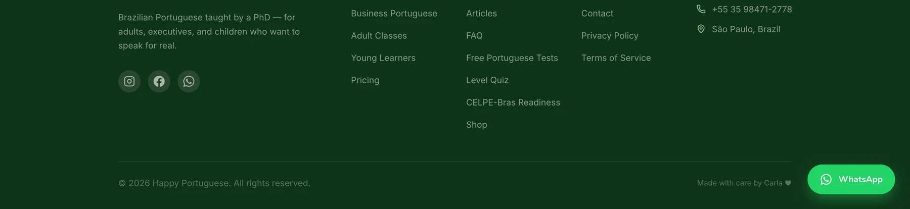 Happy Portuguese — Contact & footer