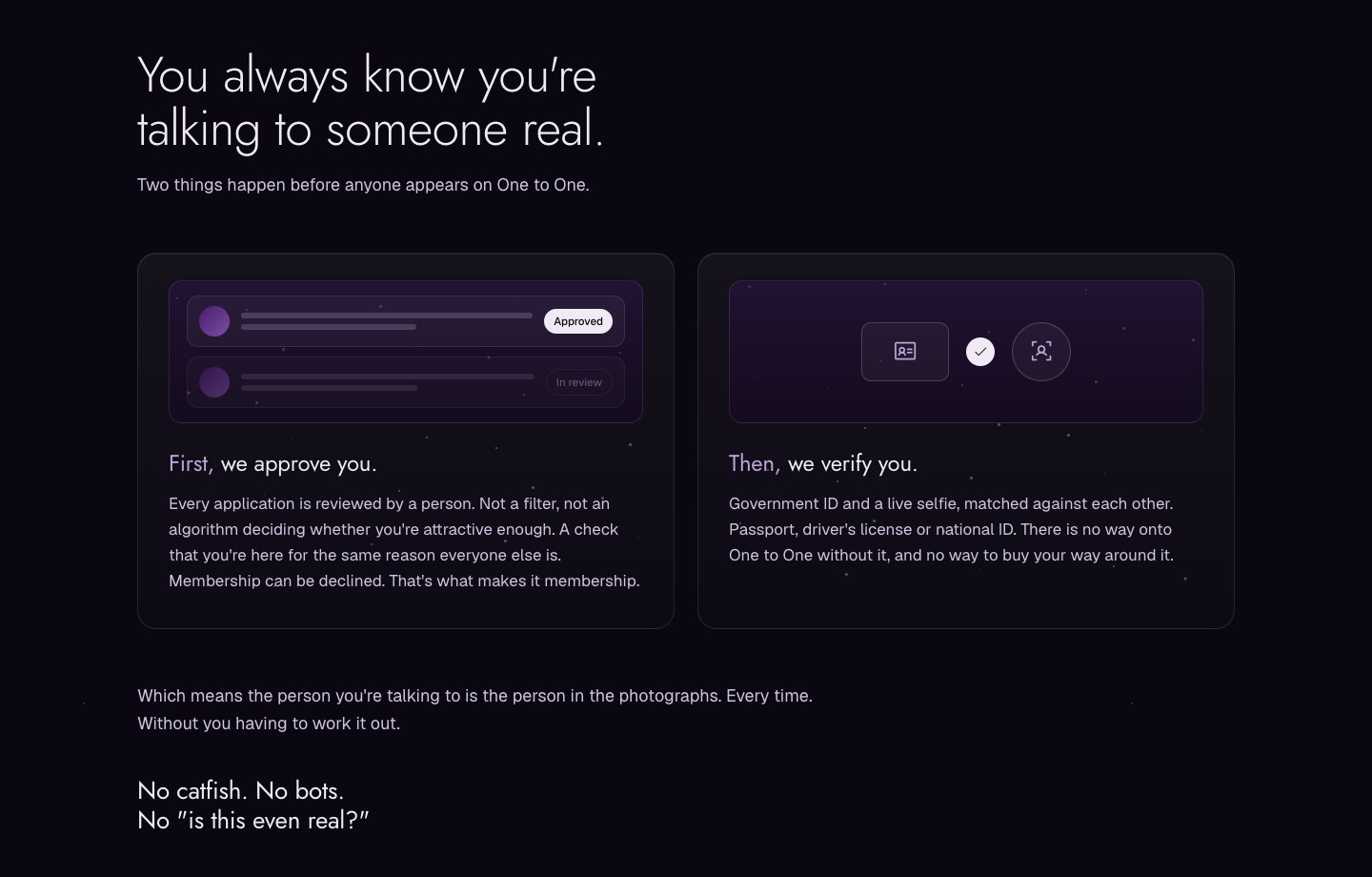 Website showing the separate approval and identity-verification stages